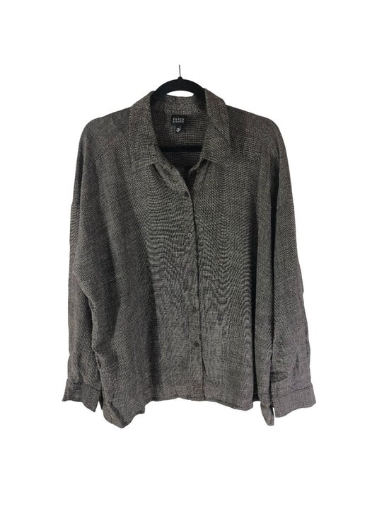 Eileen Fisher Tops - Eileen Fisher Womens Button-Down Shirt Gray L Linen Blend Oversized Relaxed Fit